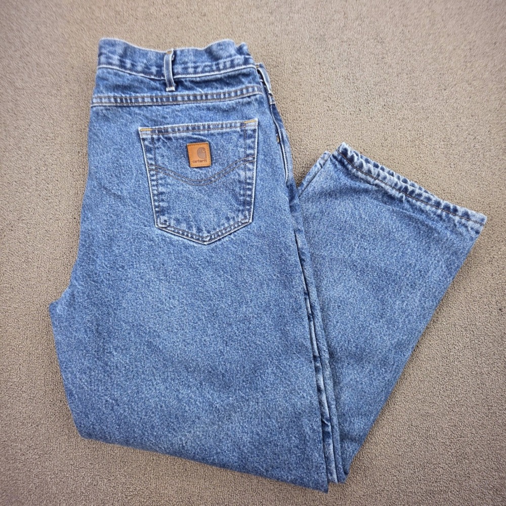 Carhartt B172 Flannel Lined Jeans Mens Blue Relaxed Fit Dark Stonewash 40x30